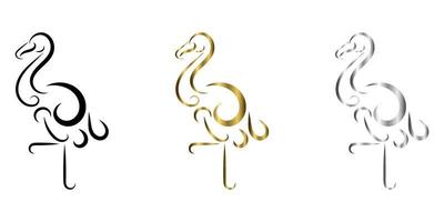 three color black gold silver vector logo of flamingo