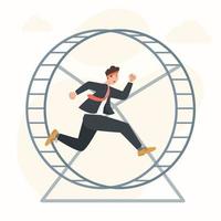 Career stagnation concept businessman running in hamster wheel vector