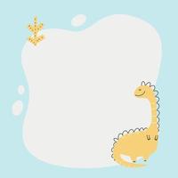 Cute dinosaur with a blot frame in simple cartoon hand-drawn style. vector