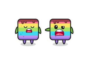 illustration of the argument between two cute rainbow cake characters vector