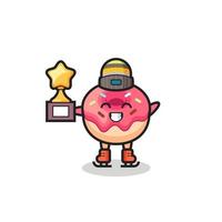 doughnut cartoon as an ice skater holding winner trophy vector