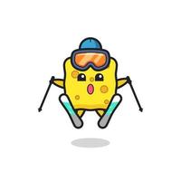 sponge mascot character as a skier vector