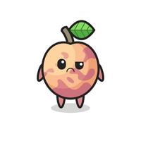 the mascot of the pluot fruit with skeptical face vector