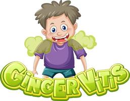 diseño de texto del logotipo de ginger vitis con un personaje de dibujos animados de niño vector