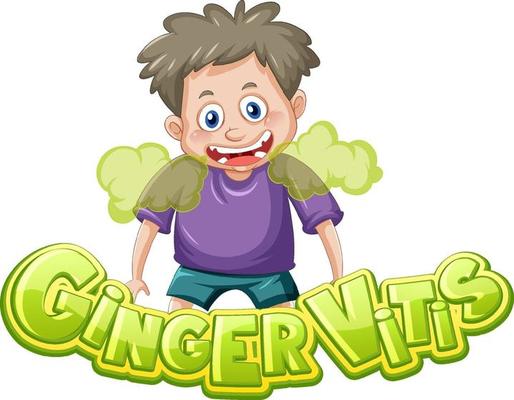 Ginger Vitis logo text design with a boy cartoon character