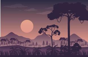 silueta crepúsculo bosque paisaje antecedentes vector