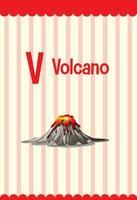 Alphabet flashcard with letter V for Volcano vector