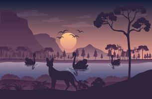 Silhouette twilight forest landscape background vector