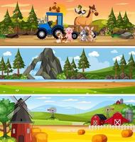 Different nature landscape at daytime scene with cartoon character vector