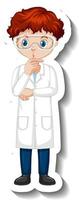 Cartoon character sticker with a boy in science gown vector