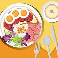 Healthy breakfast set on the table vector