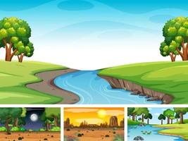 Four different scene of nature park and forest vector