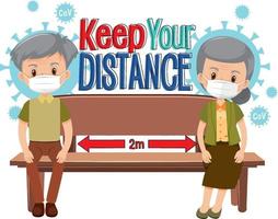 Keep your distance banner with cartoon character vector