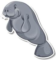 A sticker template of manatee cartoon character vector