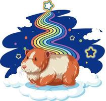 Guinea pig standing on the cloud with rainbow vector