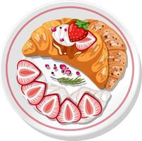 Croissant with strawberry and cream topping on a plate isolated vector