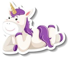 Cute unicorn laying pose on white background vector