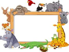 Empty wooden frame with various wild animals vector