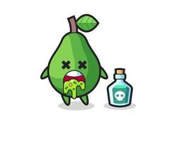 Ilustración de un personaje de aguacate que vomita debido a una intoxicación. vector