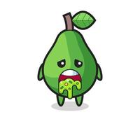 el lindo personaje de aguacate con vómito vector