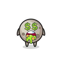 moon character with an expression of crazy about money vector