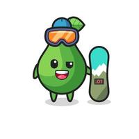 Ilustración de personaje de aguacate con estilo snowboard. vector