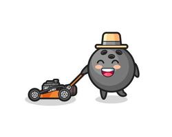 illustration of the bowling ball character using lawn mower vector