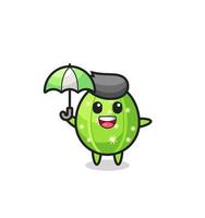 cute cactus illustration holding an umbrella vector