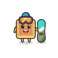 Illustration of wooden box character with snowboarding style vector