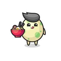 cute spotted egg character eating noodles vector