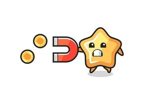 the character of star hold a magnet to catch the gold coins vector