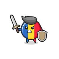 cute romania flag badge soldier fighting with sword and shield vector