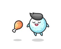 cute snow ball floating and tempted because of fried chicken vector