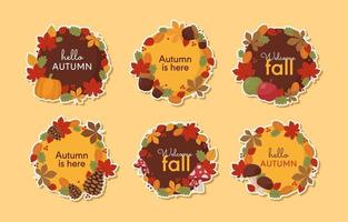 Set of Autumn Floral Wreath Stickers vector