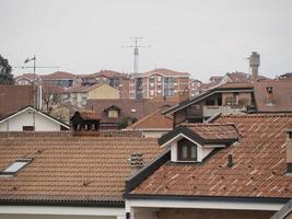 Aerial view of the roofs of a European city photo