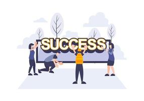 Success business concept with flat people workers for web vector