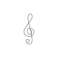 continuous line drawing A treble clef music symbol and sign vector