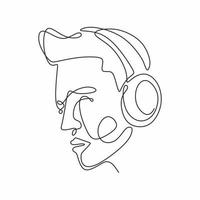 one continuous line drawing headphones music theme vector