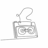 one continuous line drawing cassette tape ribbon vector