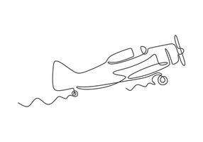 Continuous one line drawing of aircraft or jet airplane. vector