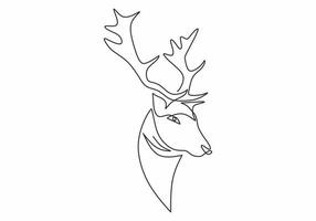 Deer or reindeer head continuous one line drawing minimalist design vector