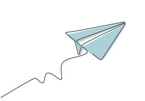 Continuous line drawing of paper airplane. Craft plane business vector