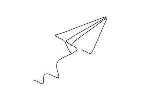 Continuous line drawing of paper airplane. Craft plane business vector