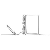 Pen and book continuous one line drawing minimalist vector