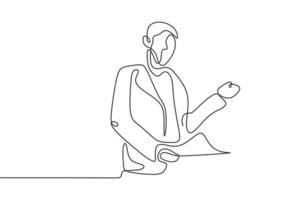 Continuous one line drawing of person presenting with a paper. vector