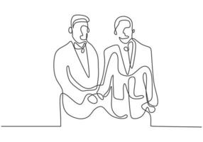 Continuous one line drawing of diplomatic mutual agreement vector