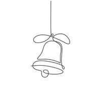 Continuous one line drawing of christmas bell minimalism. vector