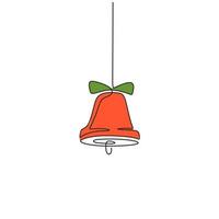 Continuous one line drawing of christmas bell minimalism. vector