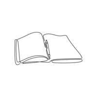 Pen and book continuous one single line drawing vector