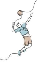 continuous line drawing of young man athlete volleyball fitness vector